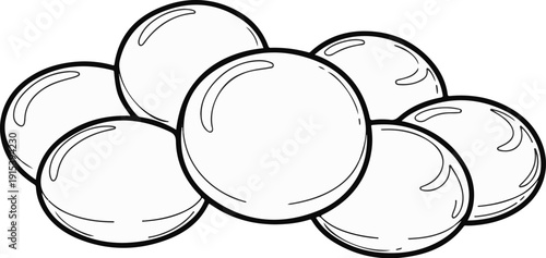 A cluster of seven round, glossy spheres creating a playful, organic arrangement