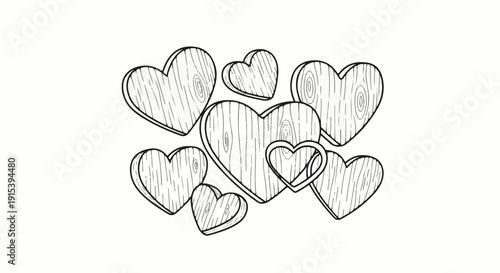 A cluster of wooden hearts, some overlapping, with visible wood grain texture