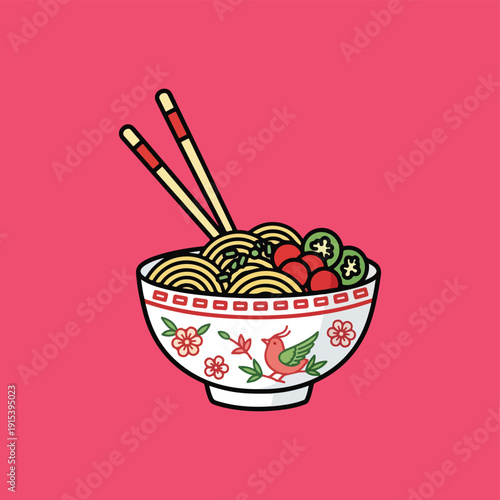 Noodle Bowl: Minimalist Asian Food Icon Design
