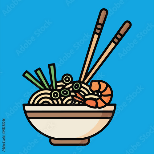 Noodle Bowl: Minimalist Asian Food Icon Design
