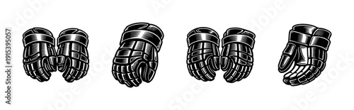 Flat vector icons set: glove illustrations for sports, athletic gear, protective wear
