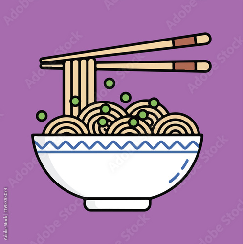 Noodle Bowl: Minimalist Asian Food Icon Design
