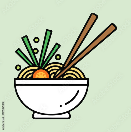 Noodle Bowl: Minimalist Asian Food Icon Design
