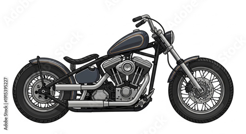 Black and Silver Motorcycle Side View.