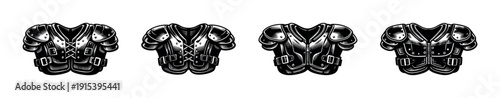 Medieval armor flat vector icons set. knight equipment and protective gear collection