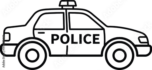 Police Car Outline Vector Icon – Black and White Law Enforcement Vehicle Illustration