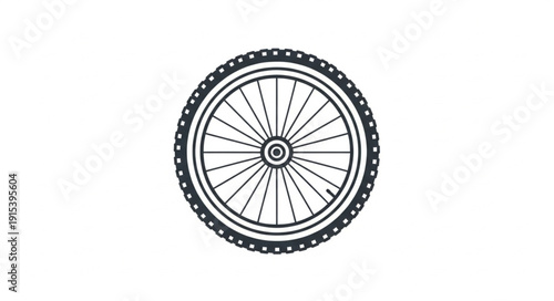 Black and White Bicycle Wheel Illustration.