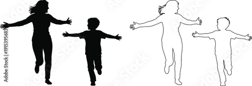 Silhouettes of a family enjoying a moment of togetherness and freedom outdoors