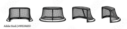 Hockey goalpost icons set. flat vector symbols for sports and ice rink equipment