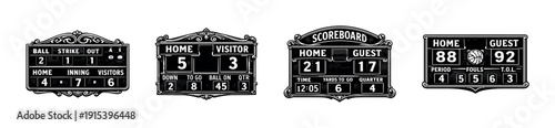 Vintage scoreboard collection. flat vector icons set of retro display panels for sports games