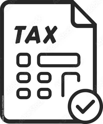 Vector tax form icon with calculator and checkmark isolated on transparent background