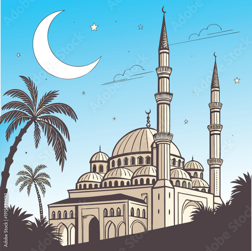 The famous Sultanahmet Blue Mosque in Istanbul, Turkey, features stunning Ottoman architecture with its grand domes and towering minarets under a clear sky as a landmark of religious culture