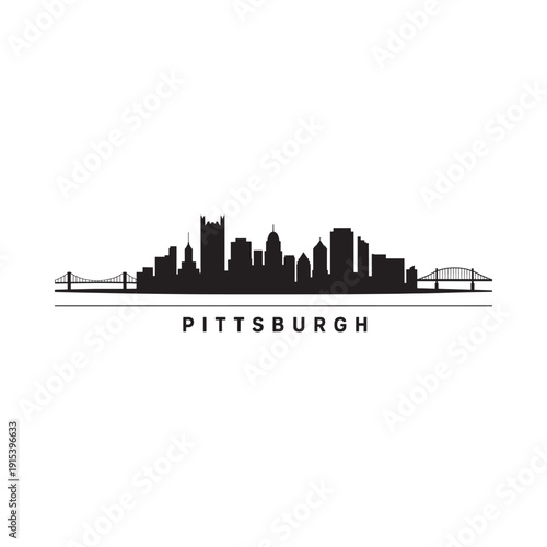 A striking black silhouette of the pittsburgh skyline with the city s name