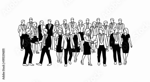 A group of diverse professionals in business attire, some shaking hands