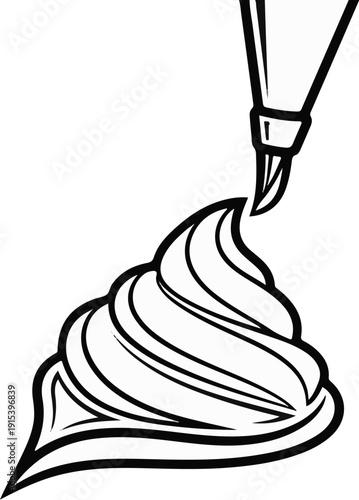 A decorating bag piping a swirl of cream onto a surface