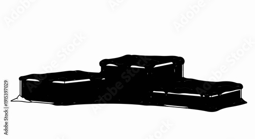 A black podium with three levels, depicting a triumphant stance