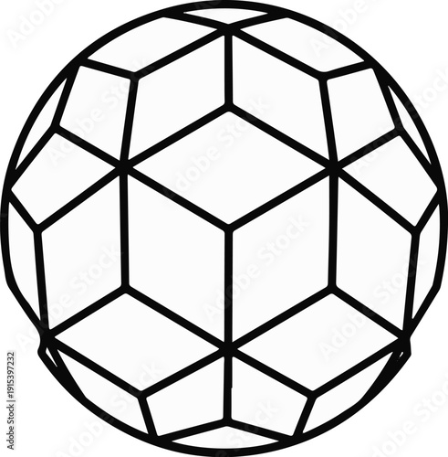 A black line drawing of a geodesic dome sphere structure