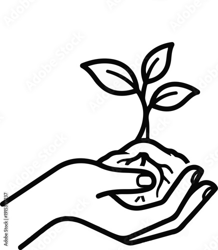 A hand cradles soil with a young plant sprouting, symbolizing growth and nurture