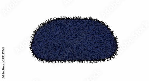 A fluffy, dark blue, oval-shaped object with spiky edges on a white background