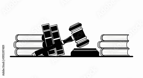A gavel rests between stacks of books, symbolizing justice and law