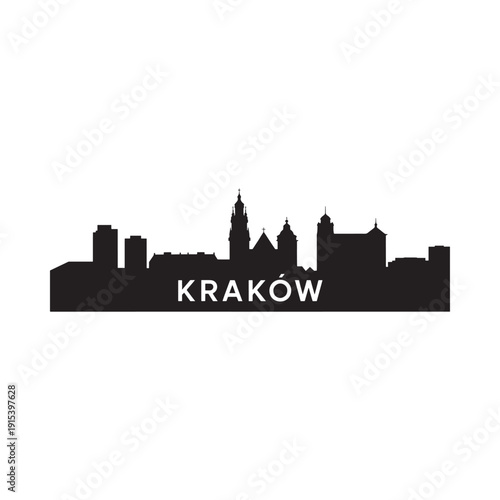 Silhouetted skyline of Krak w Poland featuring prominent architectural structures