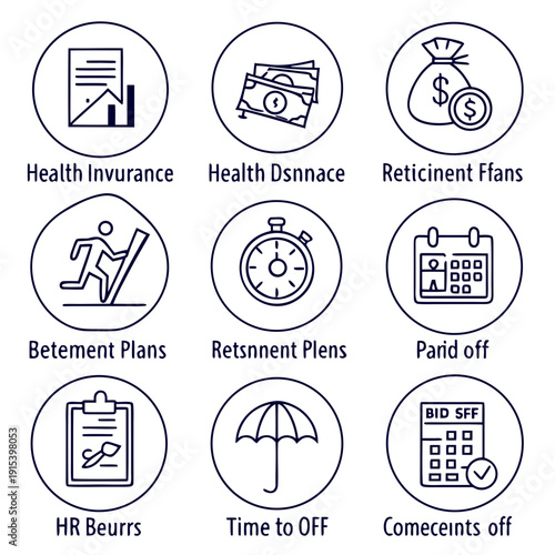 Eight different types of insurance policies represented with icons and labels Vector
