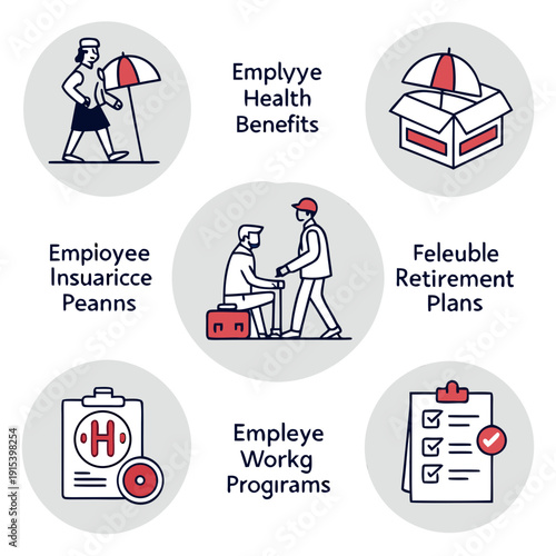 Types of employee benefit plans and their importance in a company. Vector