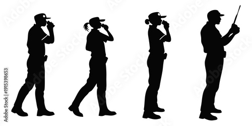 Silhouettes of people walking and talking on their cell phones Vector