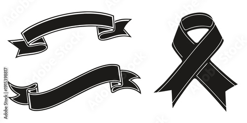 Black ribbons and a bow symbolizing remembrance and support for a cause Vector
