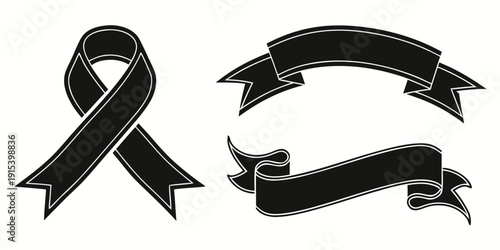 Black ribbons and banners symbolizing remembrance and solidarity Vector