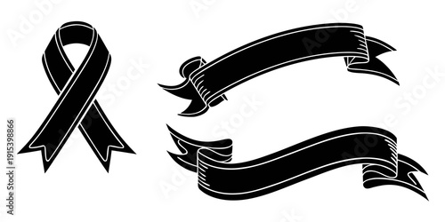 Black ribbons and banners with elegant swirls and flourishes Vector