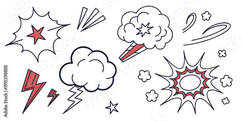 A collection of various explosion and impact effects in black and white Vector