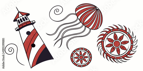 A whimsical illustration featuring a top hat, a pair of dice, and a candy cane. Vector