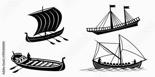 Ancient and medieval ships and boats from different cultures and regions Vector