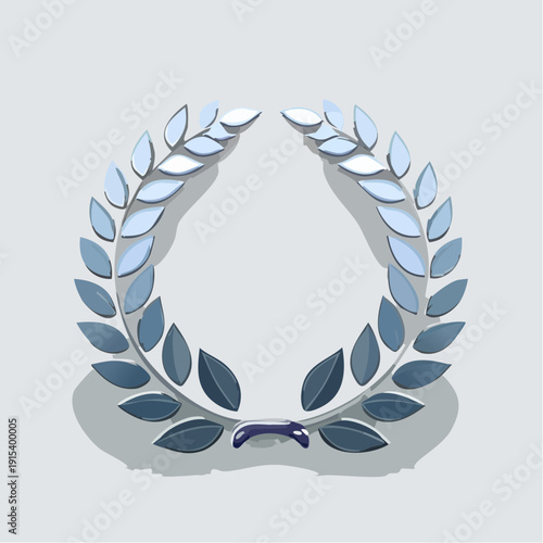 Blue laurel wreath with ribbon on white background.
