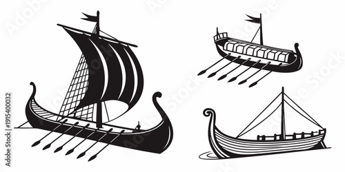 Ancient ships and boats from different historical periods and regions Vector
