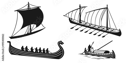 Ancient ships and boats: a historical journey through maritime vessels Vector