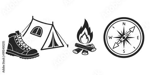 Adventure awaits with camping gear and a compass for outdoor exploration Vector