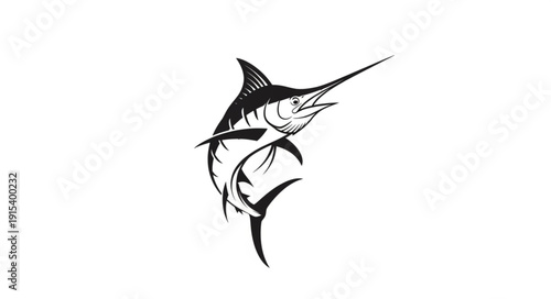 Black and White Marlin Fish Illustration.