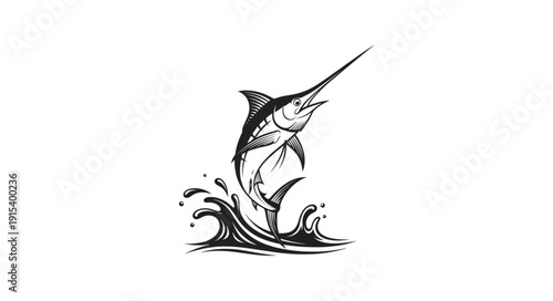 Black and White Marlin Illustration.