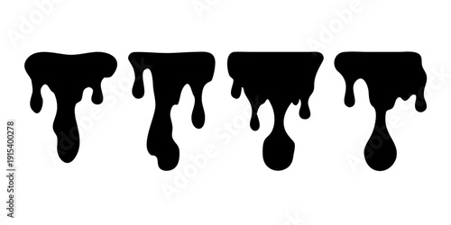 Four distinct black paint drips on a white background Vector
