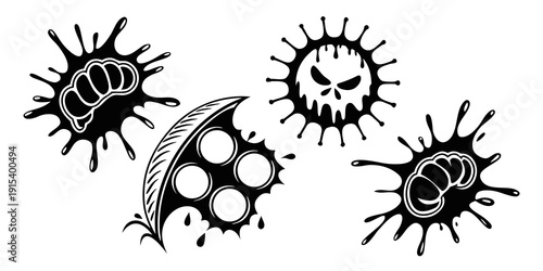A collection of four distinct viruses with unique shapes and patterns. Vector