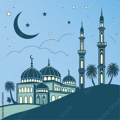 Silhouette of mosque in Istanbul with dome and minaret