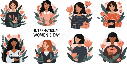 International Women's Day Collection of Diverse Empowered Women and Wellness
