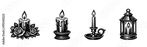 Candle vector icons set. flat vintage and decorative candleholder illustrations
