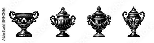 Trophy icons set: flat vector icons, award symbols, classic cup designs