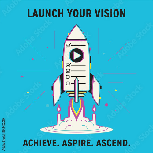 Checklist transforming into rocket launch, geometric vector design.eps