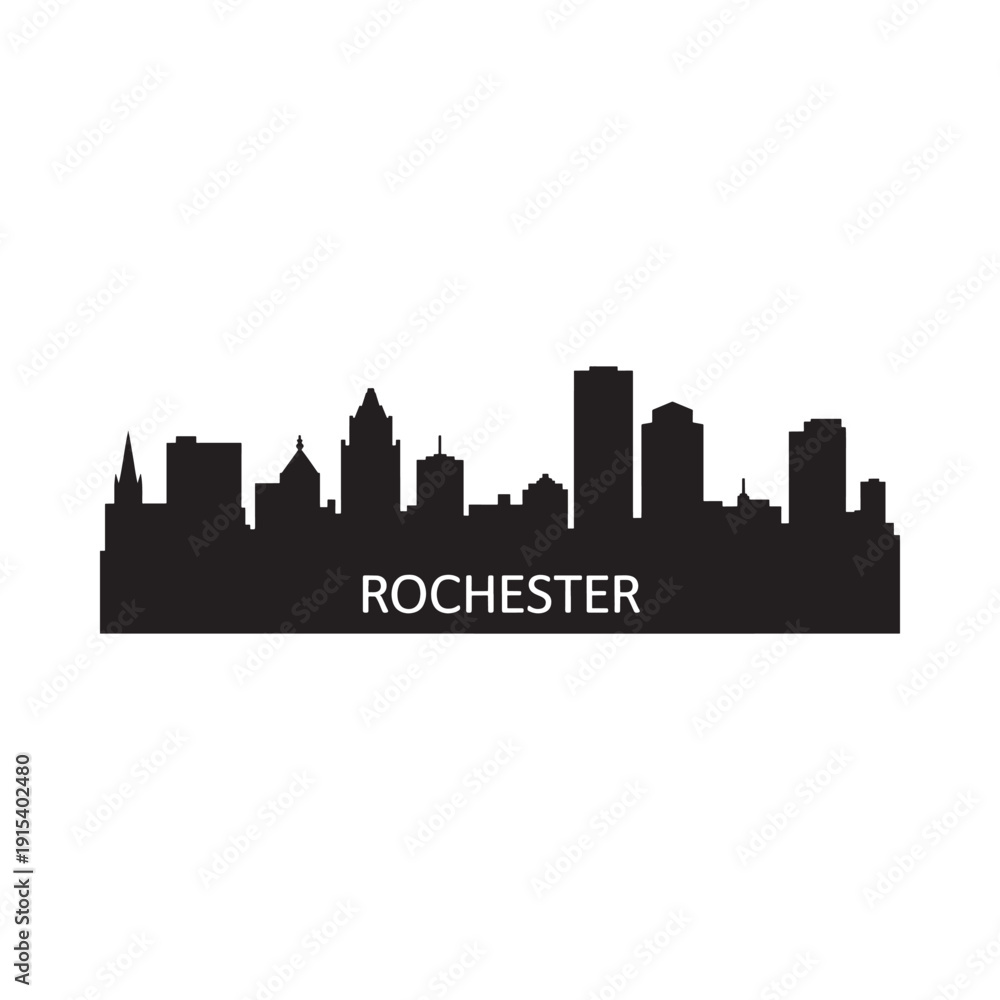 Obraz premium Rochester new york city skyline silhouette against a plain white background