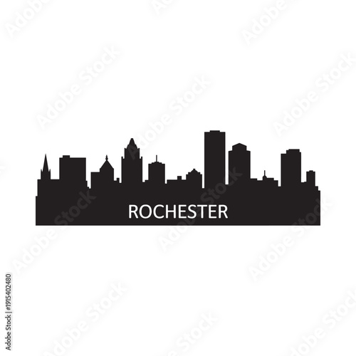 Photography Rochester new york city skyline silhouette against a plain white background