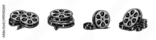 Film reel flat vector icons set. Cinema and movie reel illustrations